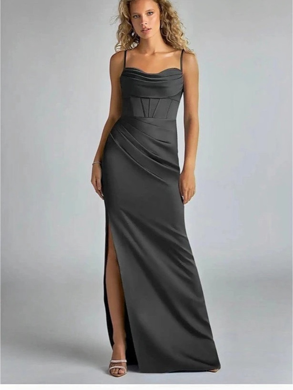 Azazie Mai Stretch Satin Dress Black Cowl Neck Maxi Dress